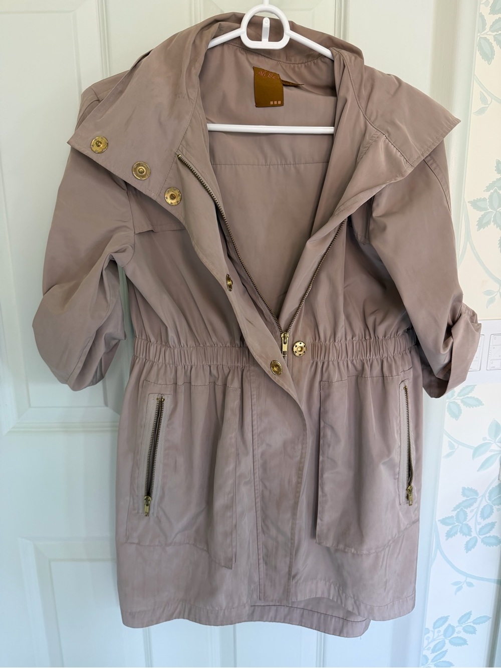 Ali Ro Taupe Hooded Utility Jacket with Gold Hardware